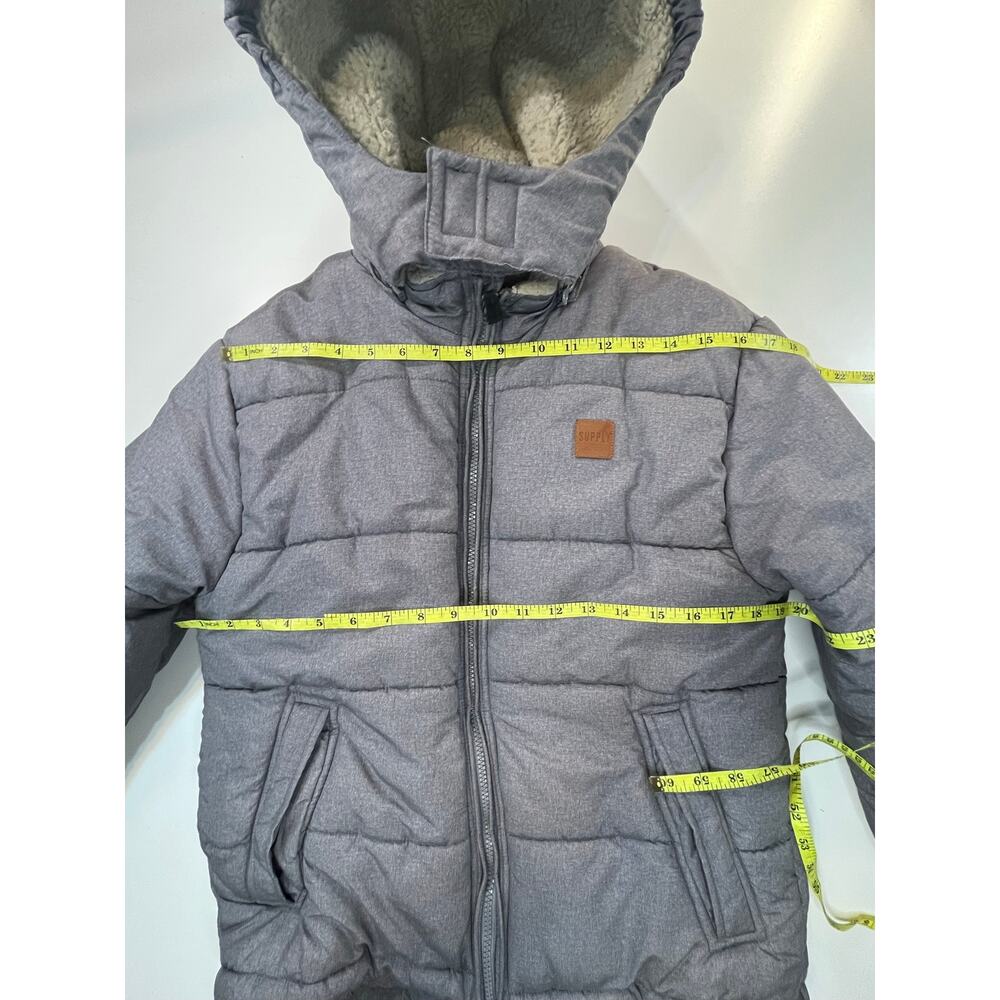 London Fog Supply Boys L 14-16 Gray Sherpa Lined Hooded Puffer Winter Jacket - Picture 6 of 12